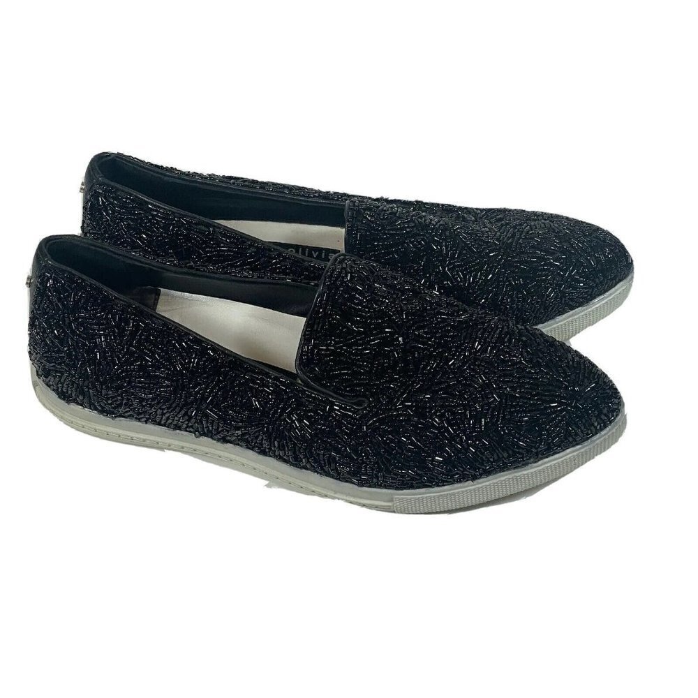 Alice + Olivia Womens Beaded Slip On Sneaker Shoe Black 36‎ Leather Point Toe